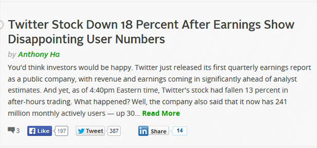 Twitter earnings report is the headlining tech news of today, you may also want to read the WSJ's assessment of the results