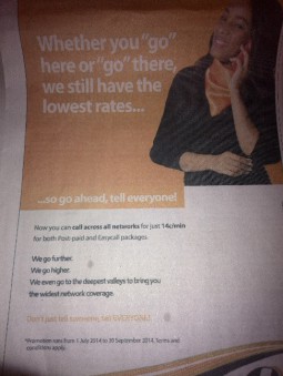 NetOne advert advising reduction in tariffs