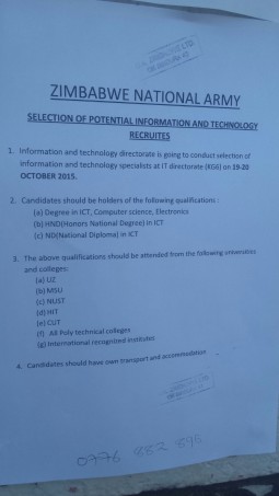 Keen for a job in the Zimbabwean army’s tech department? This could be your opportunity