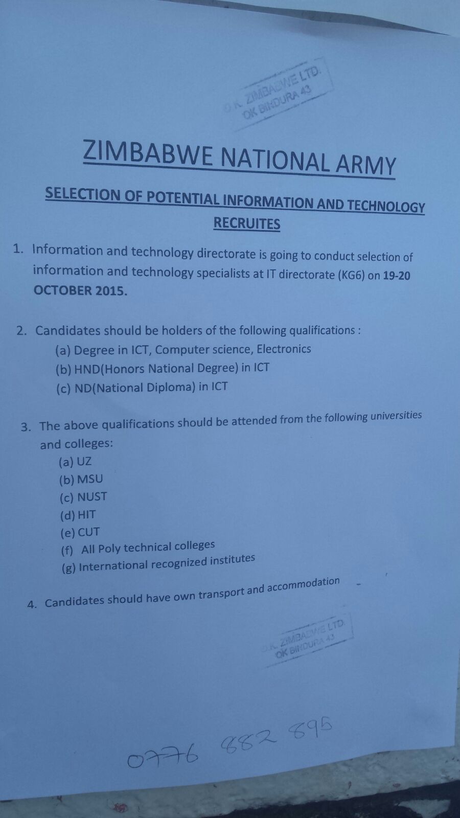 job application letter zimbabwe