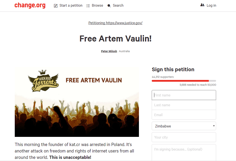 Kickass torrents petition