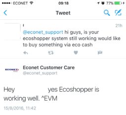 Twiiter Conversation with Econet Support Team