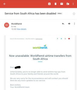 WorldRemit shuts down airtime transfers