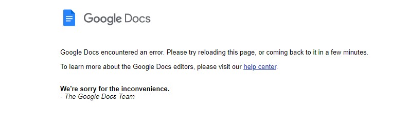 Google Docs & Sheets experiencing outages