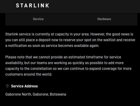 Gaborone Starlink Sold out message