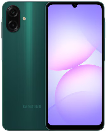 Samsung Galaxy A07 green front and back design