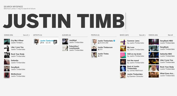 Justin Timberlake Myspace search